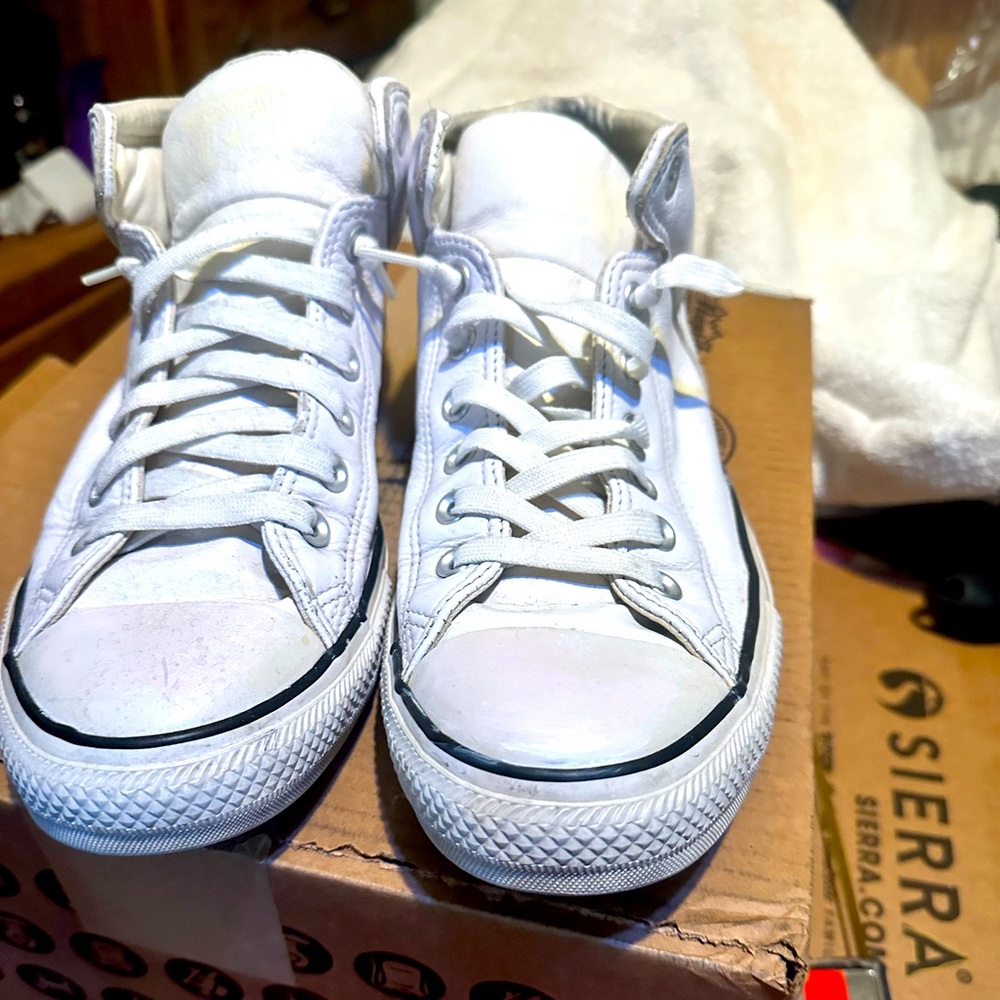 Size 11 white leather  chucks. Cleaned and conditioned